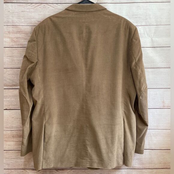 STAFFORD CLASSIC FIT SIGNATURE TAN CORDUROY BLAZER WITH ELBOW PATCHES. SIZE 52R - Picture 4 of 8